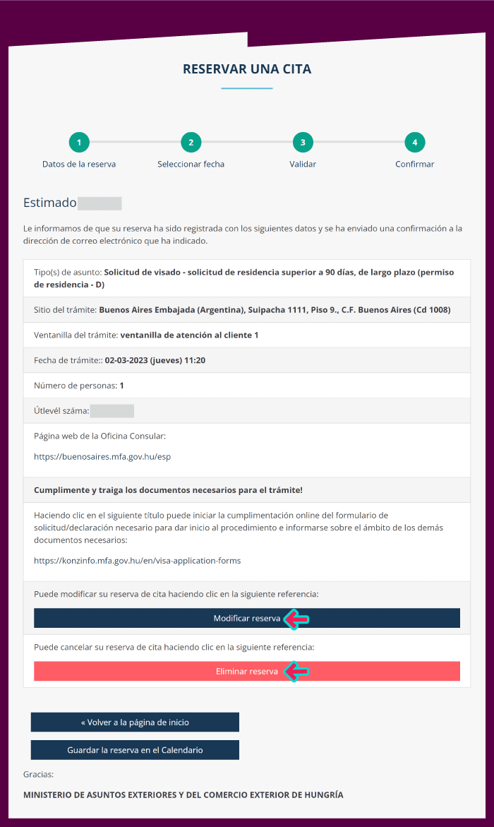 Modificar o eliminar reserva
